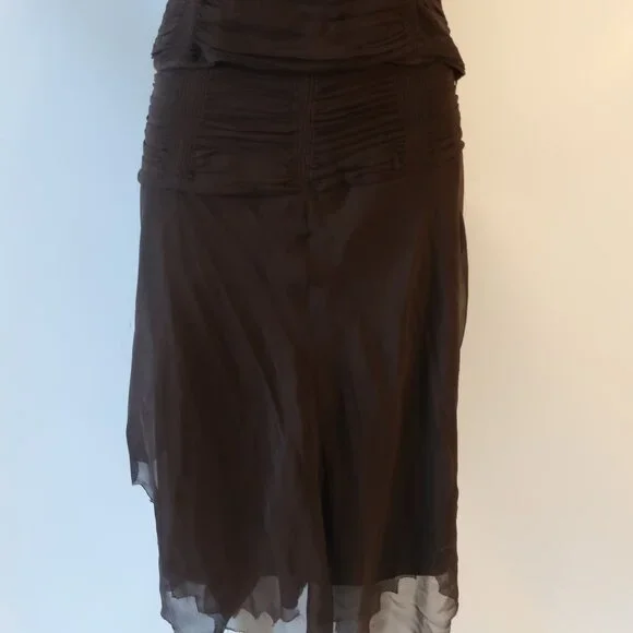 Womens 2PC Lela Rose 100% Silk Brown Blouse, Skirt Set 8 - Picture 5 of 11